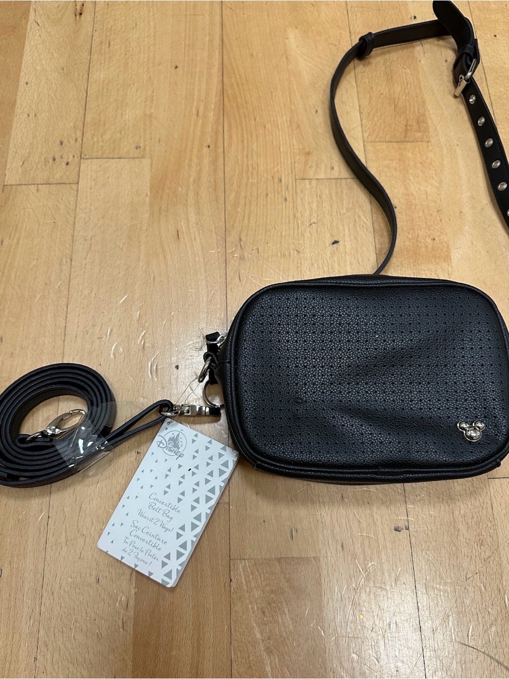 Black Crossbody Camera Bag with Mickey Accent